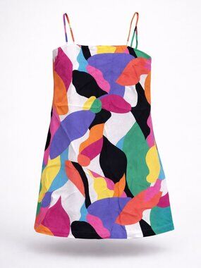 A New Day Mini Linen Blend Slip Dress Womens Medium Colorful Lightweight
